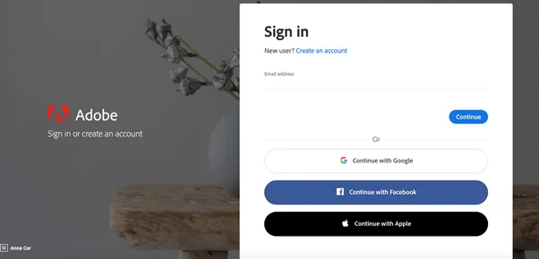 sign in page for Adobe