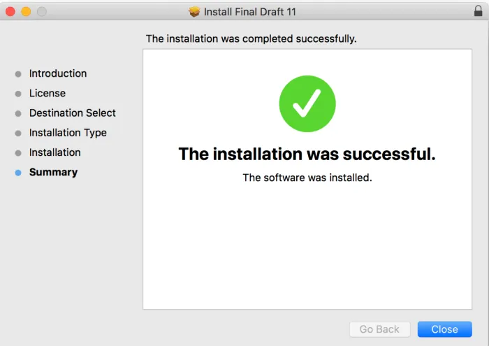 Installation dialog box.