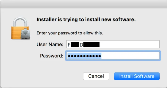 User & password dialog box.