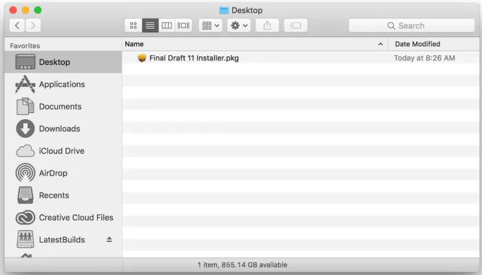 Mac finder with Final Draft package.