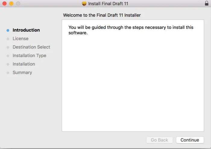 Final Draft installation dialog box.